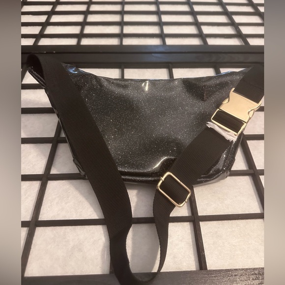 Medium Black Shiny Fanny Pack with Gold Accents - Picture 4 of 11